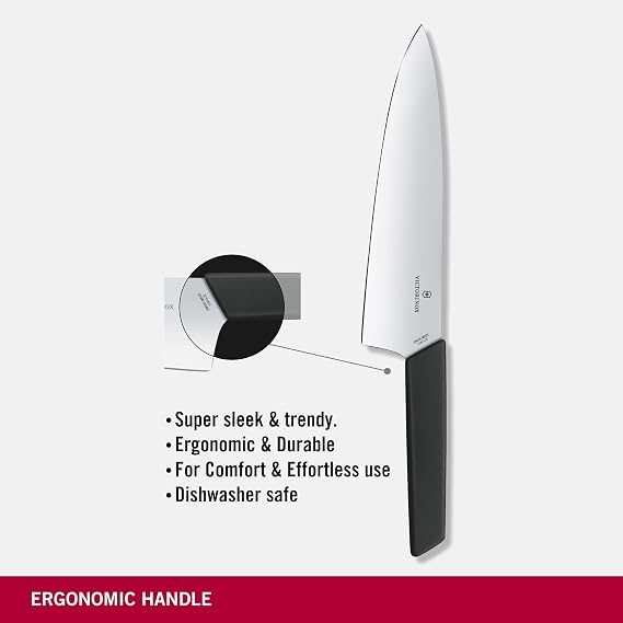 Victorinox Swiss Modern Chef's Knife - Kitchen Knife for Cutting Meat, Fruit & Vegetables - Premium Kitchen Accessories - Black Handle, 8