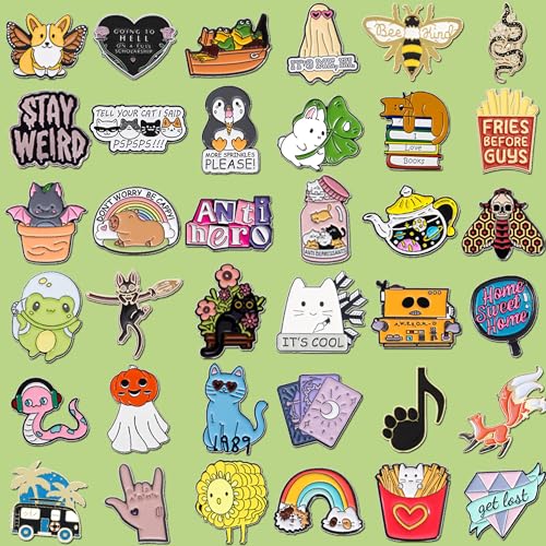20/40/50 PCS Cute Enamel Pins Bulk, Funny Backpack Pins Aesthetic Lapel Badge Pins Set Assorted Enamel Brooch Pins for Backpacks, Hats, Bags, Landyards4