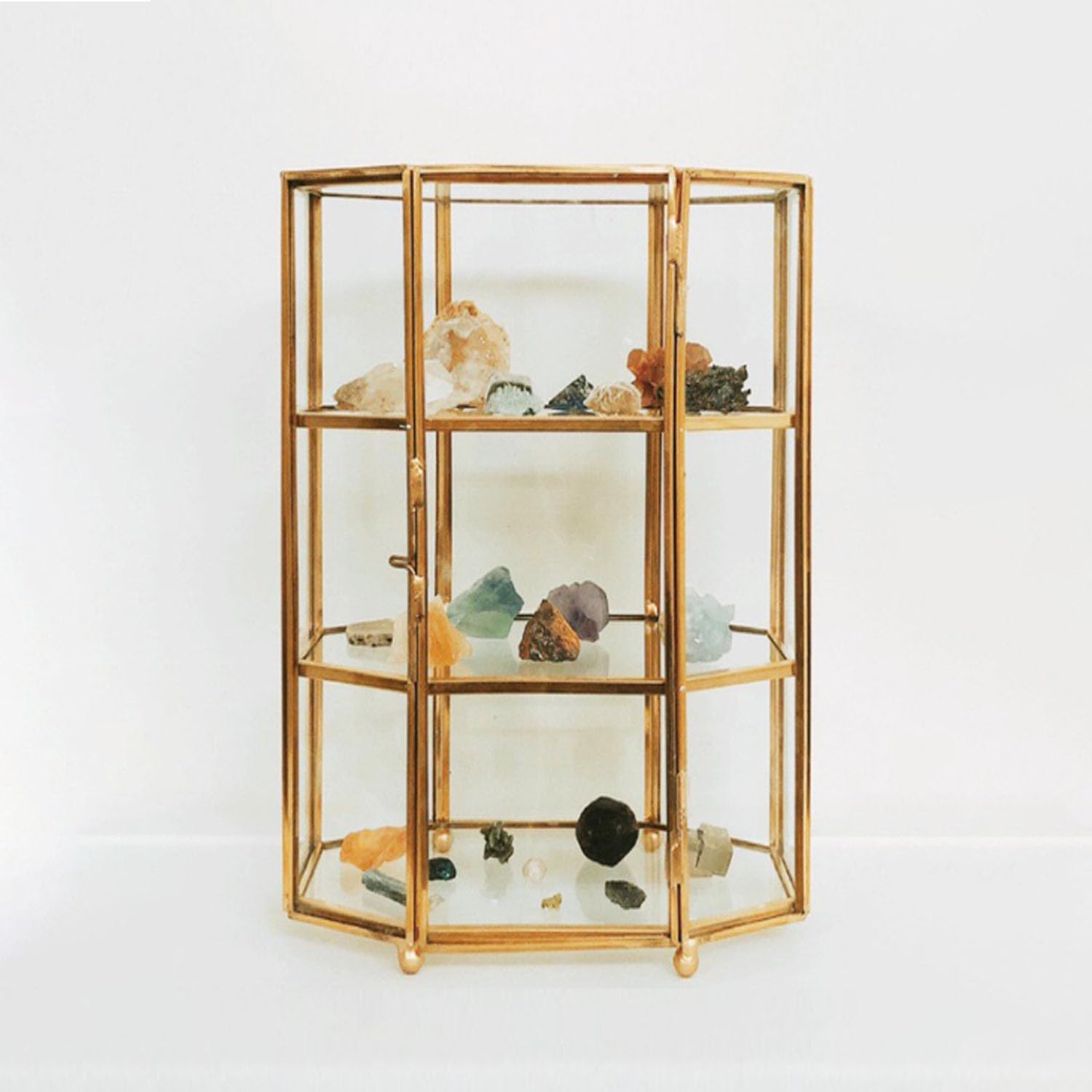 3-Tier Glass and Gold Jewelry Box, Makeup Organizer, Glass Display Case