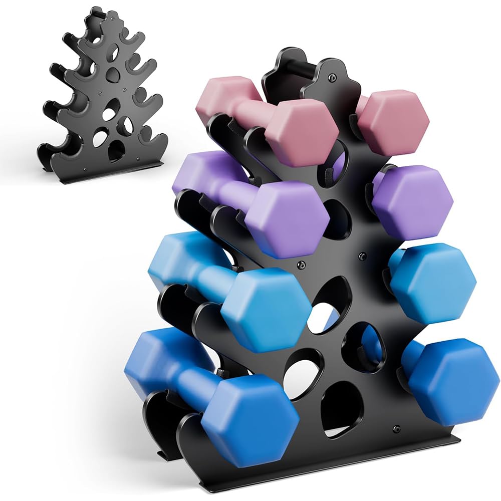 4 Tier Dumbbell Rack, Compact A-Frame Weight Stand for Home Gym, Sturdy Metal Small Dumbbell Holder for Free Weights, Rust-Resistant Storage Solution for Strength Training (Rack Only)
