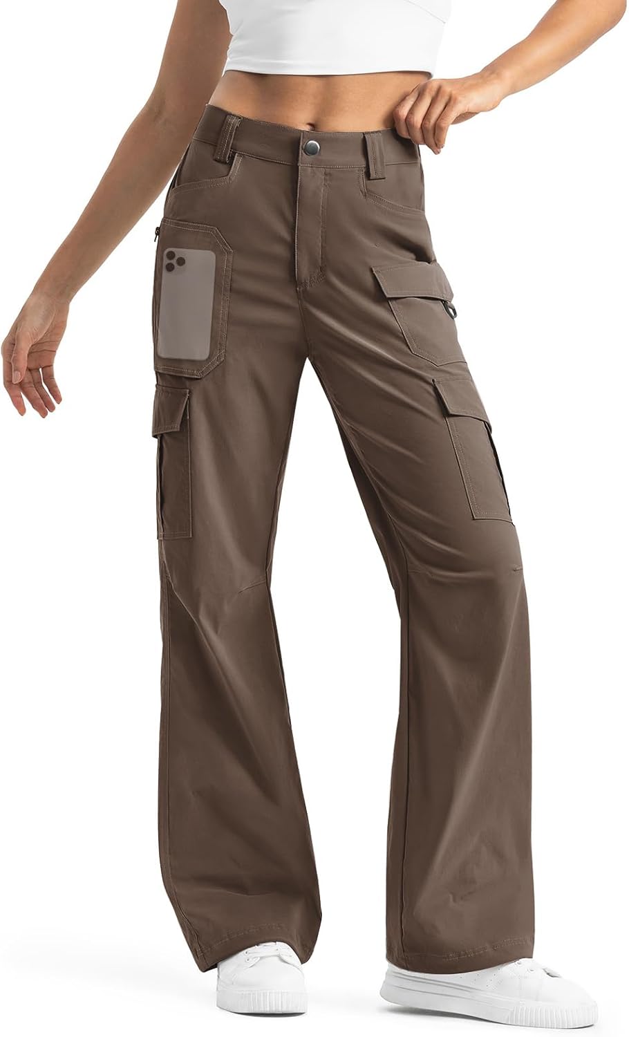 Moosehill Women's-Cargo-Hiking-Pants-High-Waisted Wide Leg Water Resistance Lightweight Stretch for Work Casual Outdoor