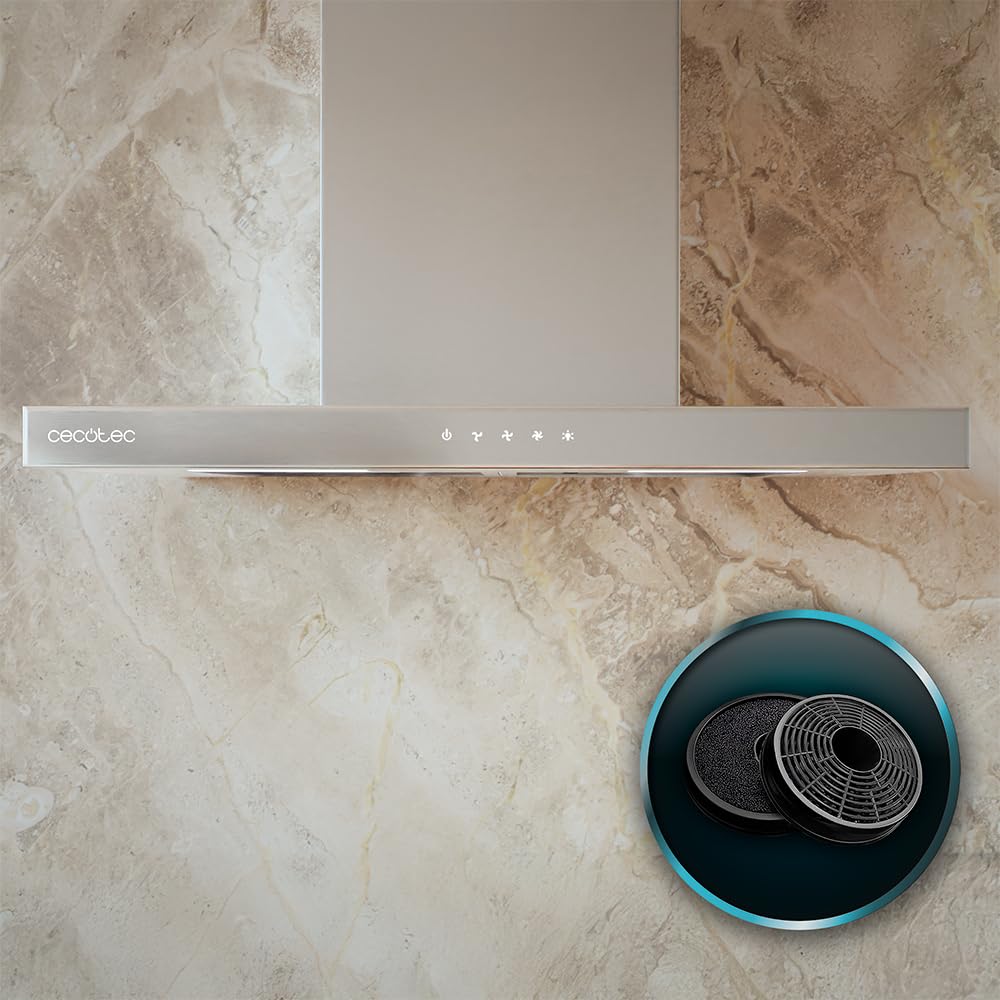 Cecotec Cappa aspirante 60 cm Tipo T Bolero Flux TT 604000 Inox A++. Aspirazione 393m3/h, motore DC, 3 velocità, SS Touch Control, finitura inossidabile, luce LED, filtri in alluminio e carbonio