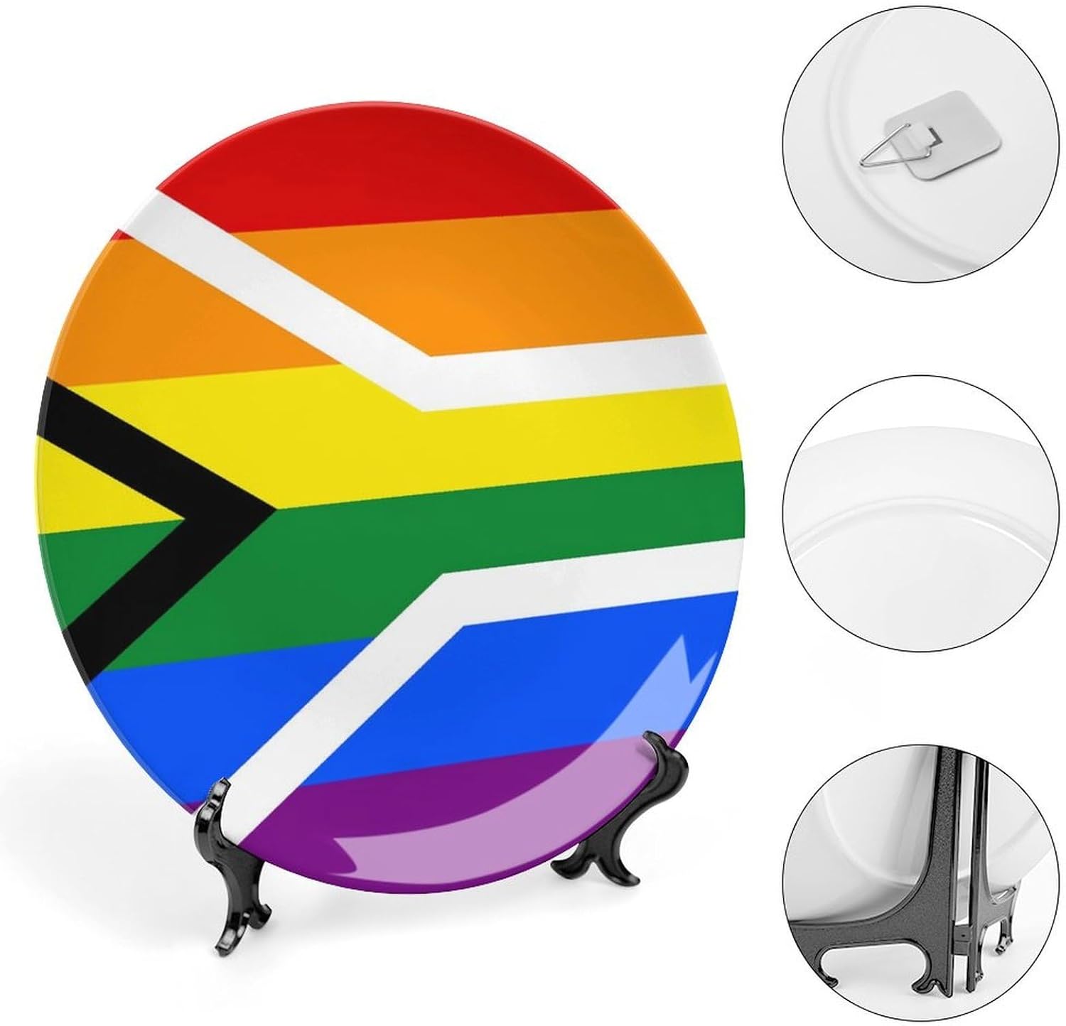 Gay Flag of South Africa LGBT Decorative Plates for Display Ceramic Plate Tray with Stand Hanger Home Decor