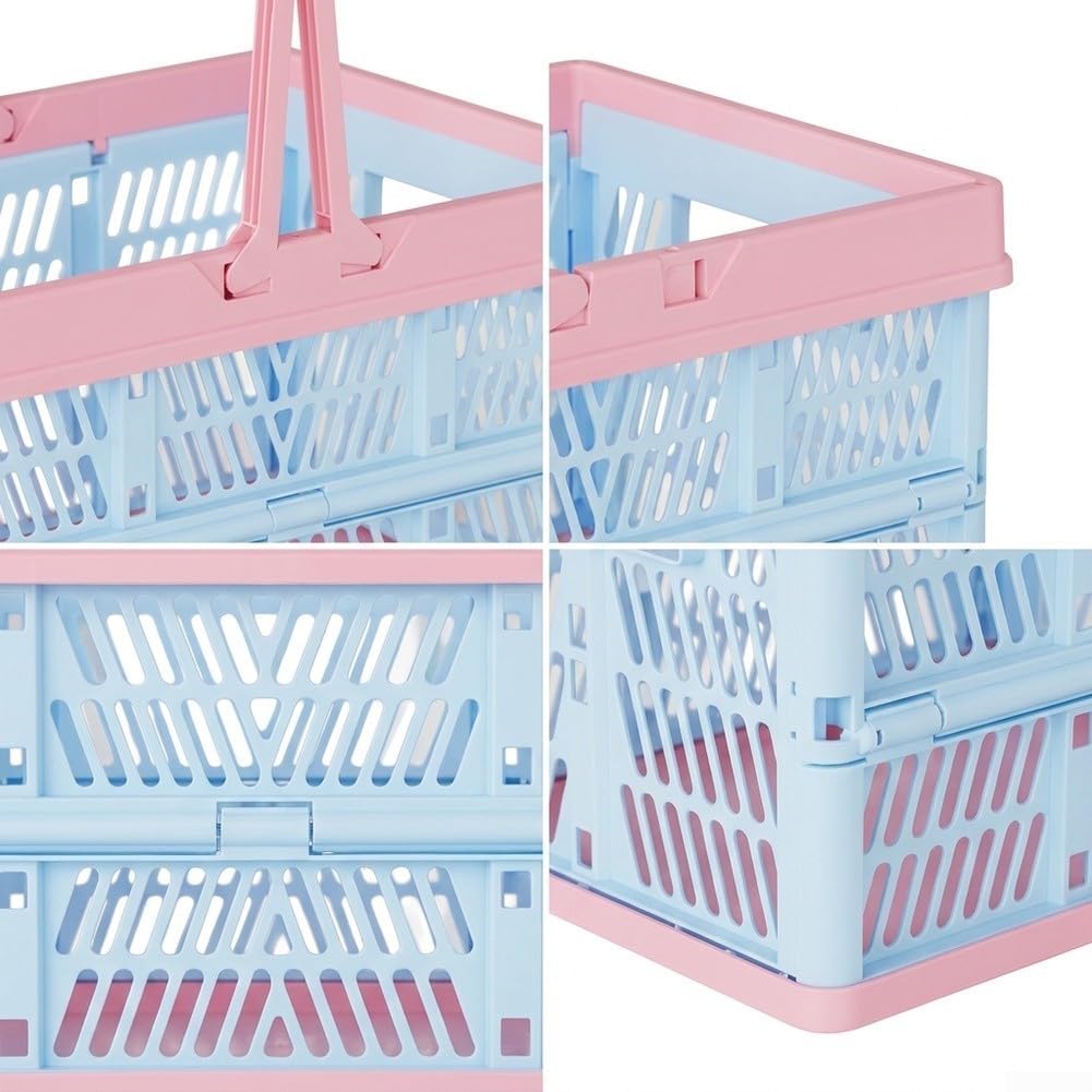 Cesta Plegable Picnic 20L Asas Resistentes(Medium-Blue Pink)