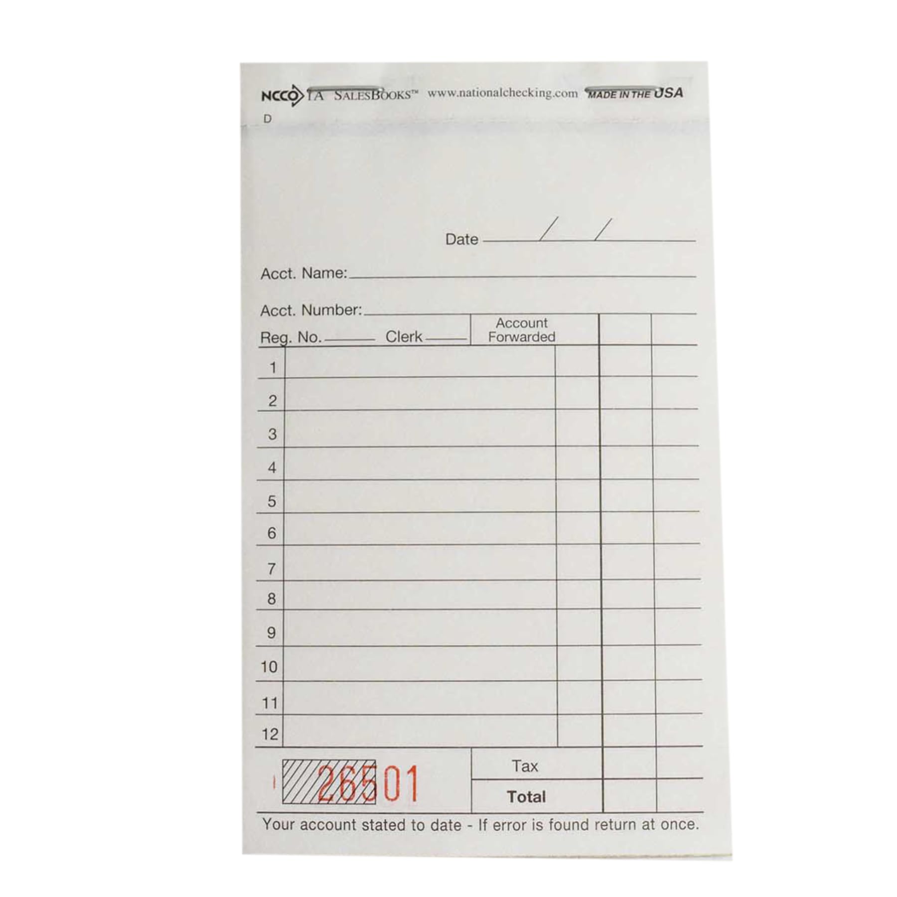 National Checking Company Carbonless Sales Book - 2 Part White by NCCO – White, Pack of 100, Model 1A-SP