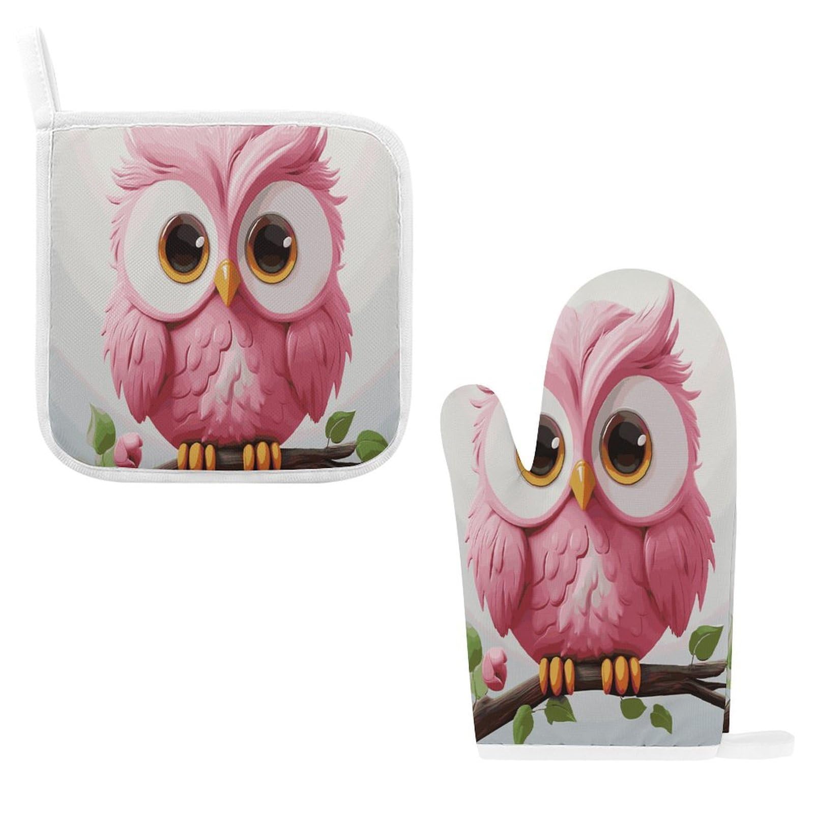 Btcowzrv Style A Pink Owl Oven Mitts And Pot Holders 2Pcs Set