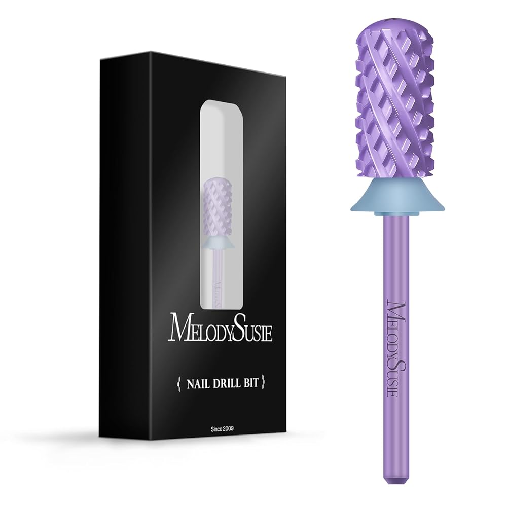 MelodySusie Safety Nail Drill Bits, 3/32\'\' Smooth Round Top Large Barrel Carbide Bits, Suitable for Manicure Pedicure Cuticle Gel Polishing, Beginners Bits, Purple, Series Bit-S, 4XC