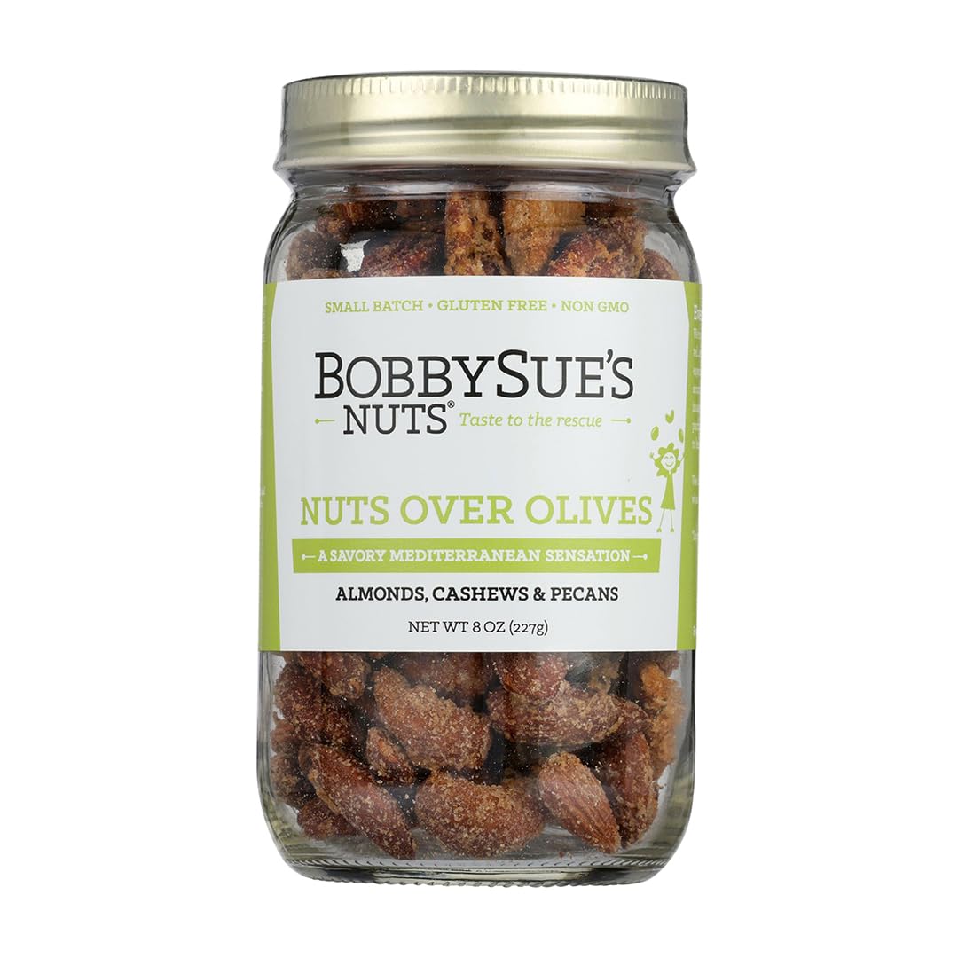 BobbySue's Nuts - Nuts Over Olives Style - All Natural Gourmet Nut Mix of Almonds, Cashews, Pecans (8 Ounce (Pack of 1))