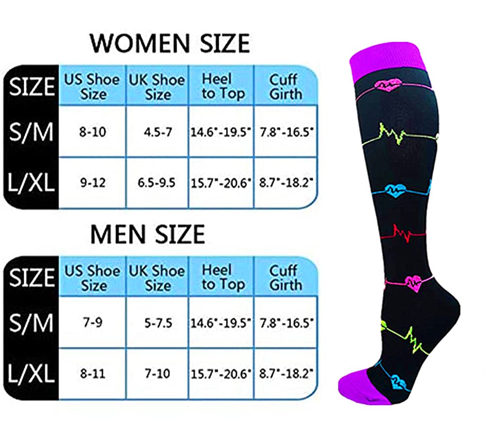 6 paires de chaussettes de compression 20-30 mmHg pour hommes/femmes infirmi¨¨re de r¨¦cup¨¦ration course maternit¨¦ grossesse vol voyage m¨¦dical sant¨¦ sport