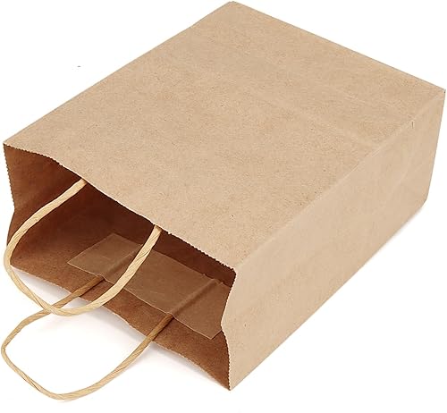 Miniatura 6 de SENJEOK 60 bolsas de papel kraft, 6 x 8 x 3 pulgadas, bolsas de compras Kraft con asas, bolsas de papel marrón para venta al por menor, bolsas de