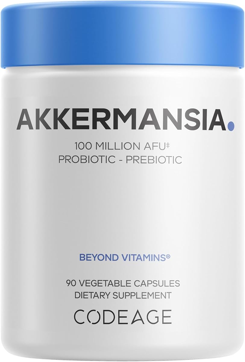 Codeage Akkermansia Muciniphila Probiotic Supplement - 3-Month Supply of Akkermansia & Chicory Inulin - Daily Synbiotic Probiotic Chicory Root - 100 Million AFUs - Gluten-Free - 90 Capsules