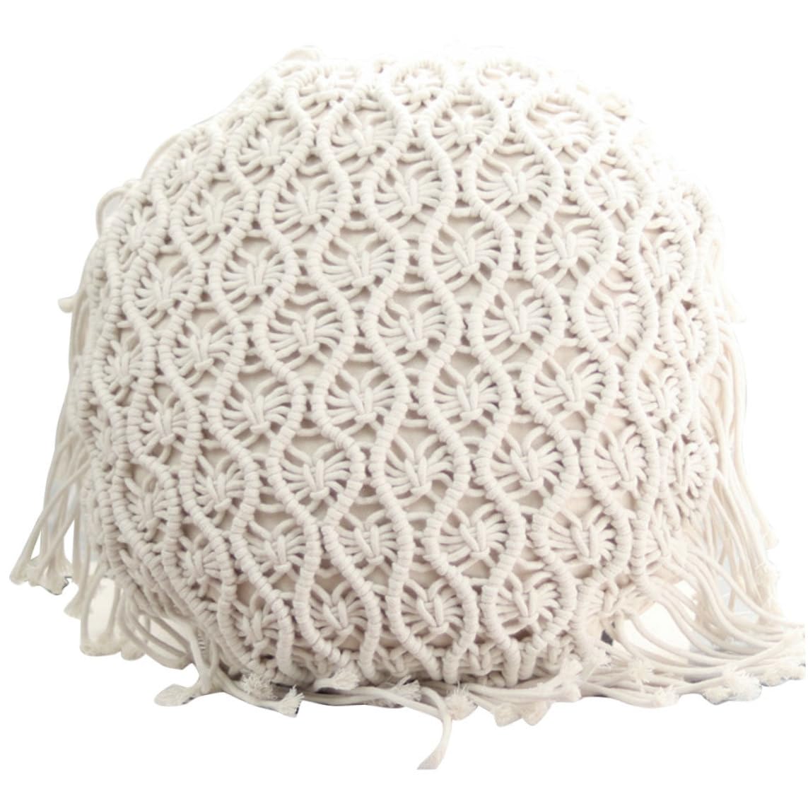 Housse en macramé ronde tressée main, coussin crème pour lit et salon