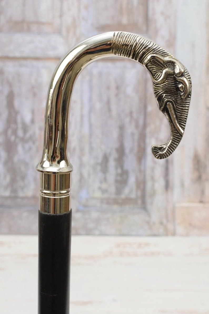 Generic Bastone da passeggio in legno con testa di elefante, in stile vintage, ideale come regalo per nonno, 91 cm, finitura in nichel