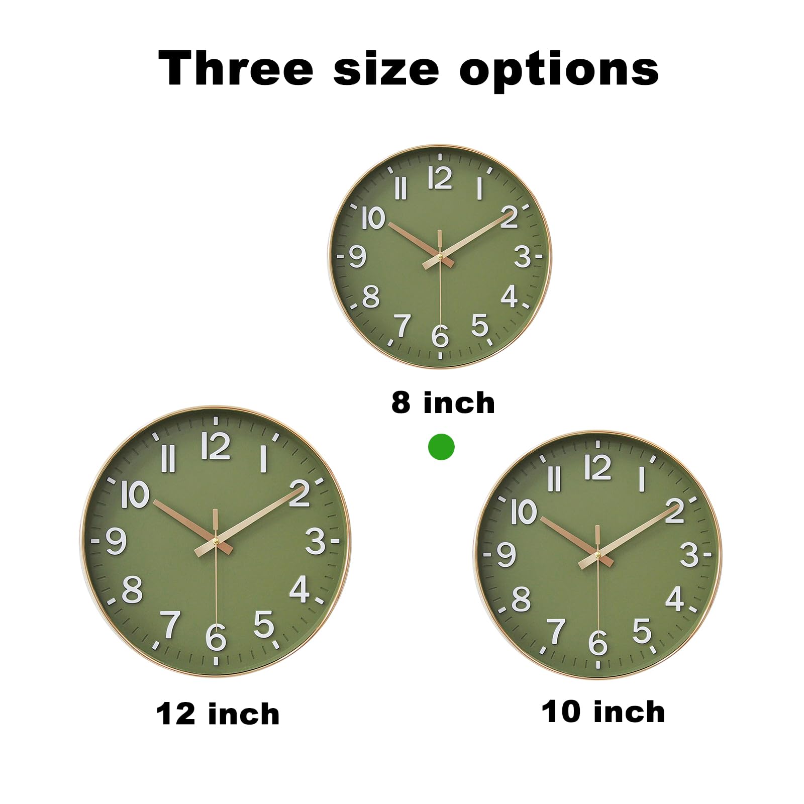 HZDHCLH Wall Clock 8 Inch Silent Non Ticking Quartz Modern Decorative Clock for Office Classroom Home Living Room Bedroom(Golden green) - Image 3
