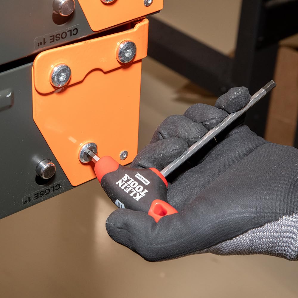 KLEIN TOOLS JTH410E Zestaw kluczy sześciokątnych z uchwytem T, SAE w rozmiarze calowym zestaw kluczy imbusowych z 4-calowymi ostrzami, stojak w zestawie, 10-częściowy