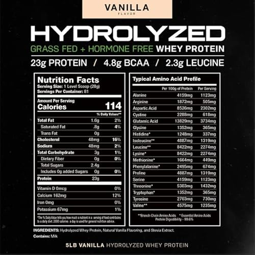 Muscle Feast Grass-Fed Hydrolyzed Whey Protein Powder, All Natural Hormone-Free, Vanilla, 5Lb #TOP3