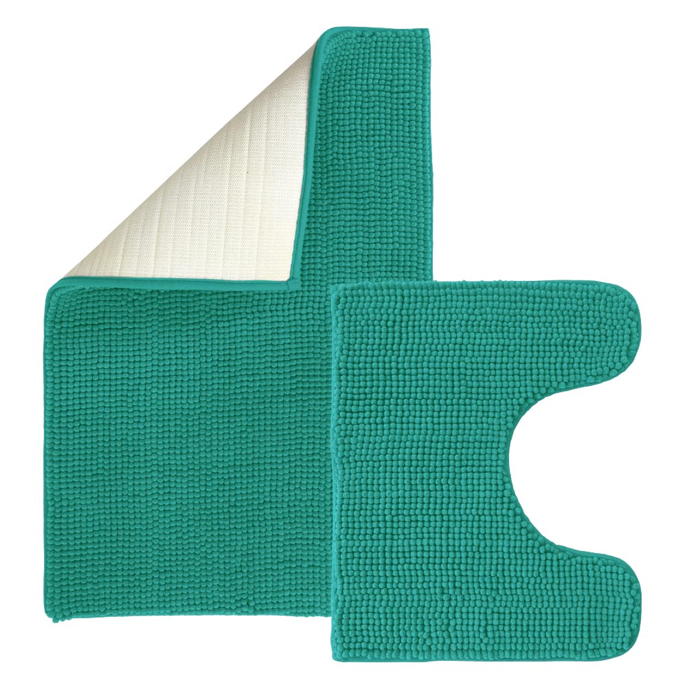 ANSIOBath Mat Non Slip 80 x 50cm, Pedestal Mat 50 x 40cm Soft Microfiber, Machine Washable 2 Piece Set - Turquoise