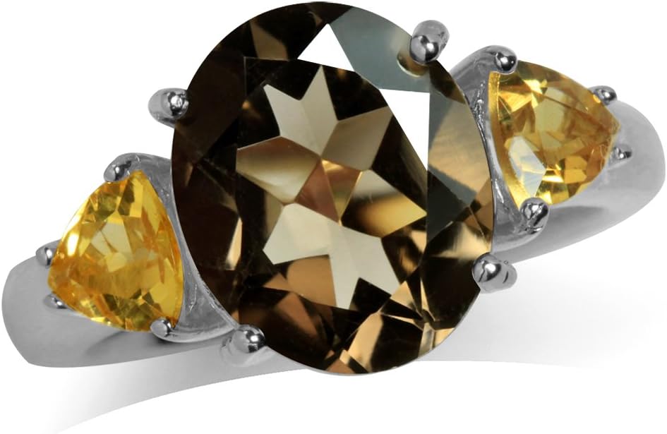 Silvershake 4.04ct. Natural Smoky Quartz and Citrine 925 Sterling Silver Cocktail Ring
