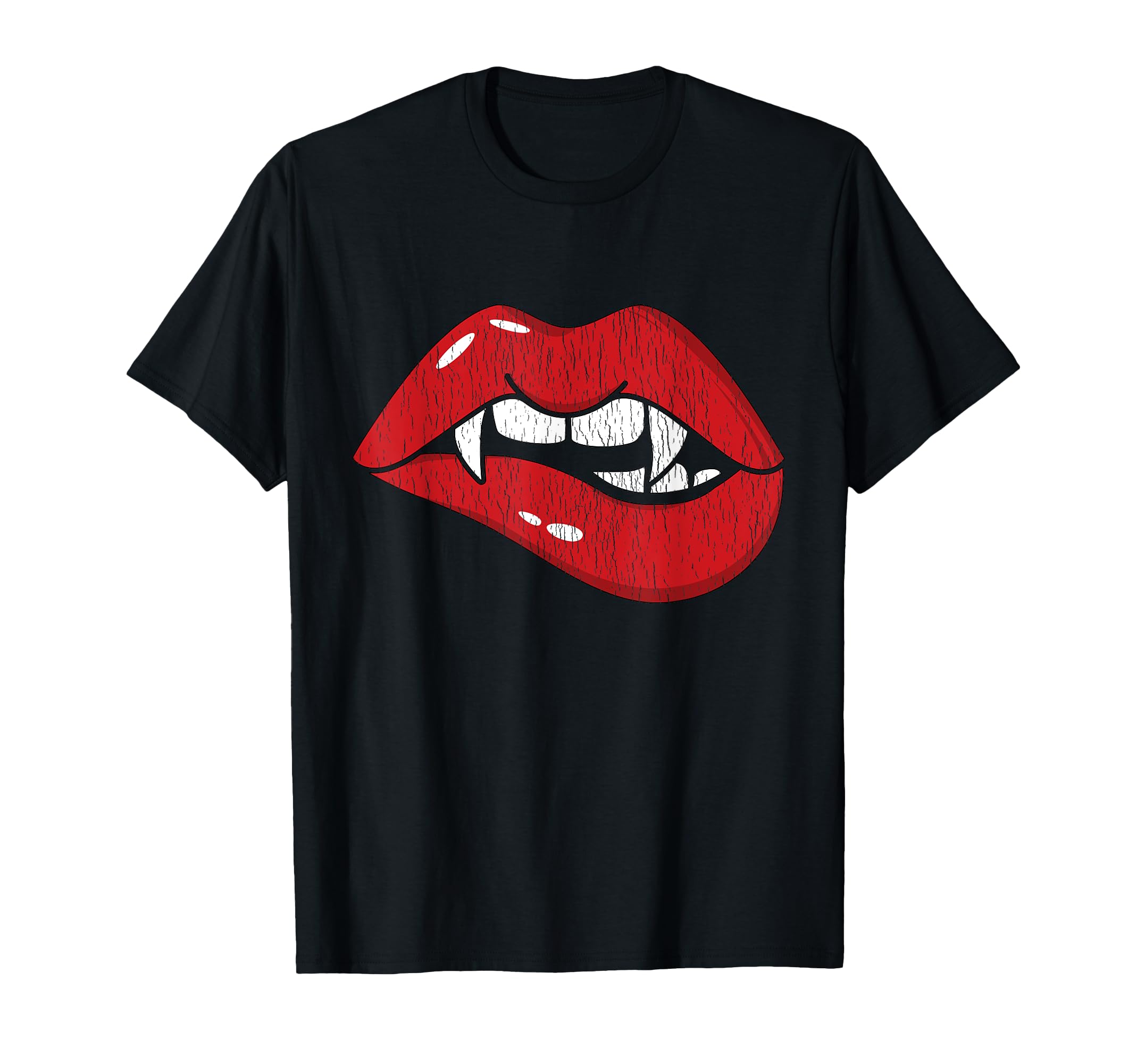 Retro Dracula Vampire Red Lips Teeth Bite Halloween Costume T-Shirt