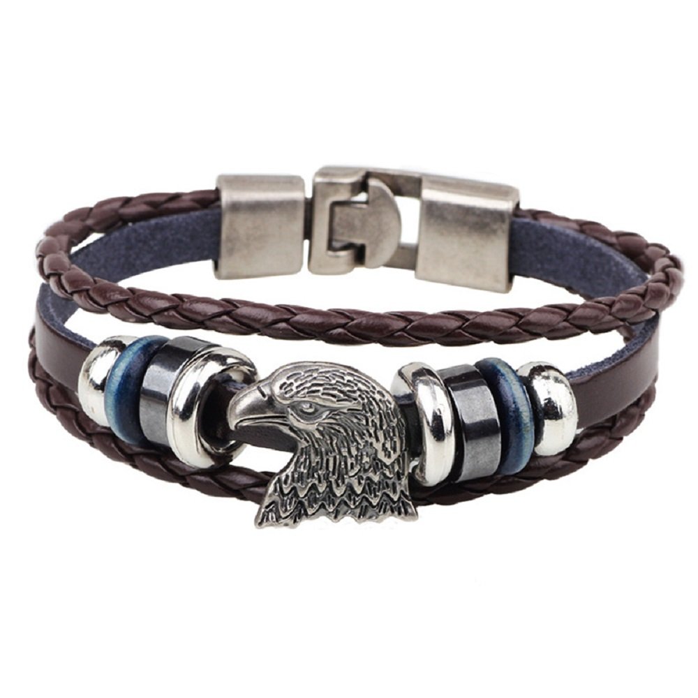 Dastan Multi Layered Weave Leather Bracelet Eagle Head Charm Beaded