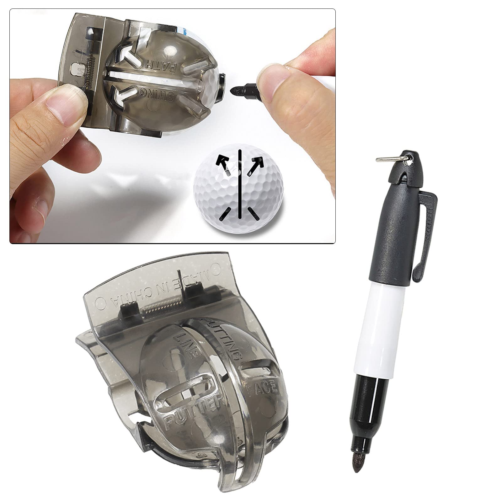 DGFJY 4Pcs/Set Golf Ball Line Marker Drawing Marking Alignment Tool Marking Template Mark Sign Tool with Golf Ball Marker Pens Golf Marking Pen Golf Ball Line Liner Alignment Putting Tool
