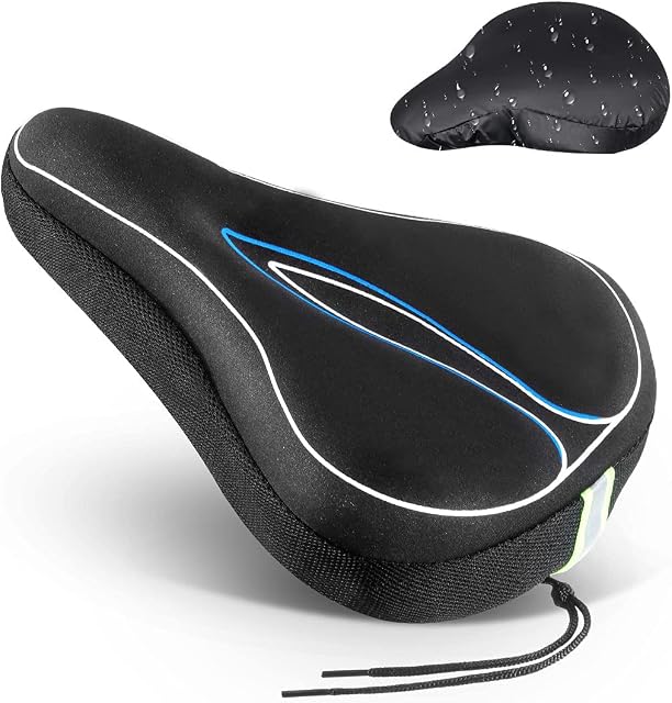 Bike Seat Cover Padded, Bicycle Saddle Cushion Extra Soft Memory Foam Bike Saddle Cover Padded Comfortable Bicycle Seat Cushion with Waterproof Cover and Reflective Strip for Mountain Bike MTB (Blue)