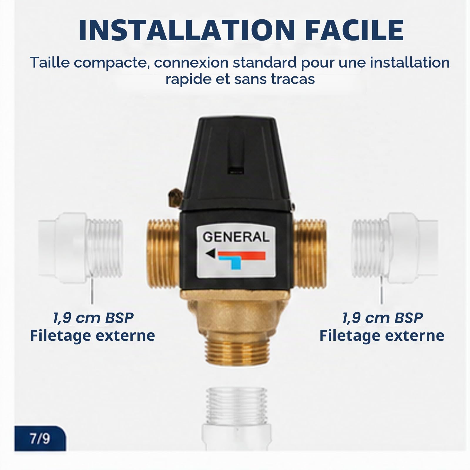 Vanne de Mélange D'eau Thermostatique, Vanne de Mélange D'eau en Laiton DN20 à Filetage Externe à Trois Voies pour Valve de Chauffe-eau Solaire ou Adaptée au Chauffage Par Le Sol