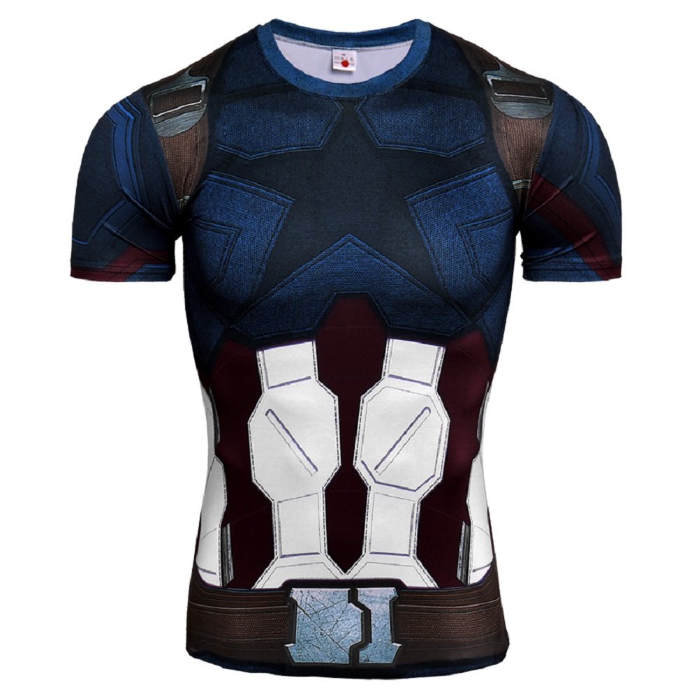 Cosfunmax Superhero Captain Compression Shirt & Pants Sports Gym Running Base Layer Workout Spats Tights