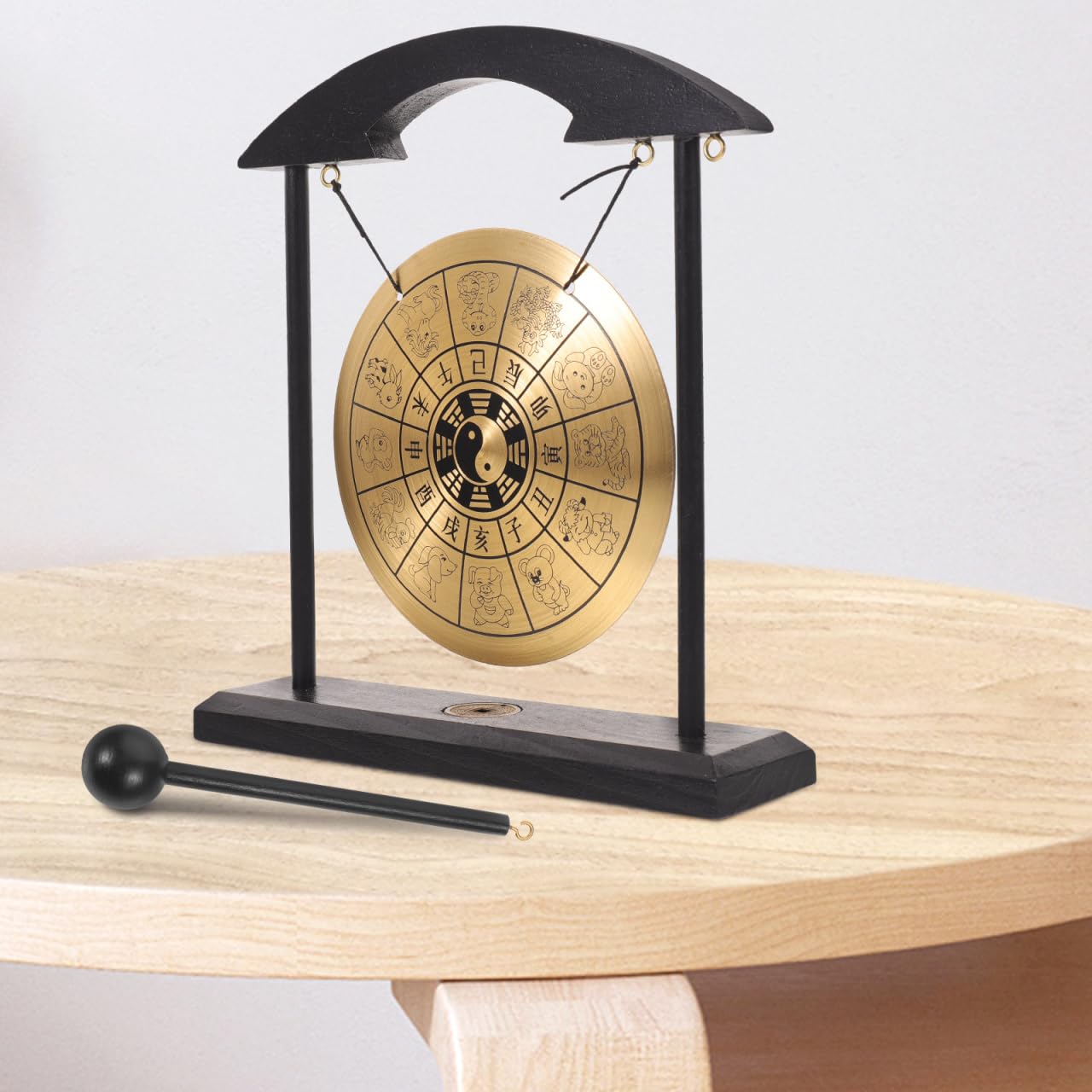 Vaguelly gong display mallet gong big table gong brass gong hand bell desktop mini gong chinese dragon mini gong with stand home accents decor home desktop ornament alloy drumstick unique