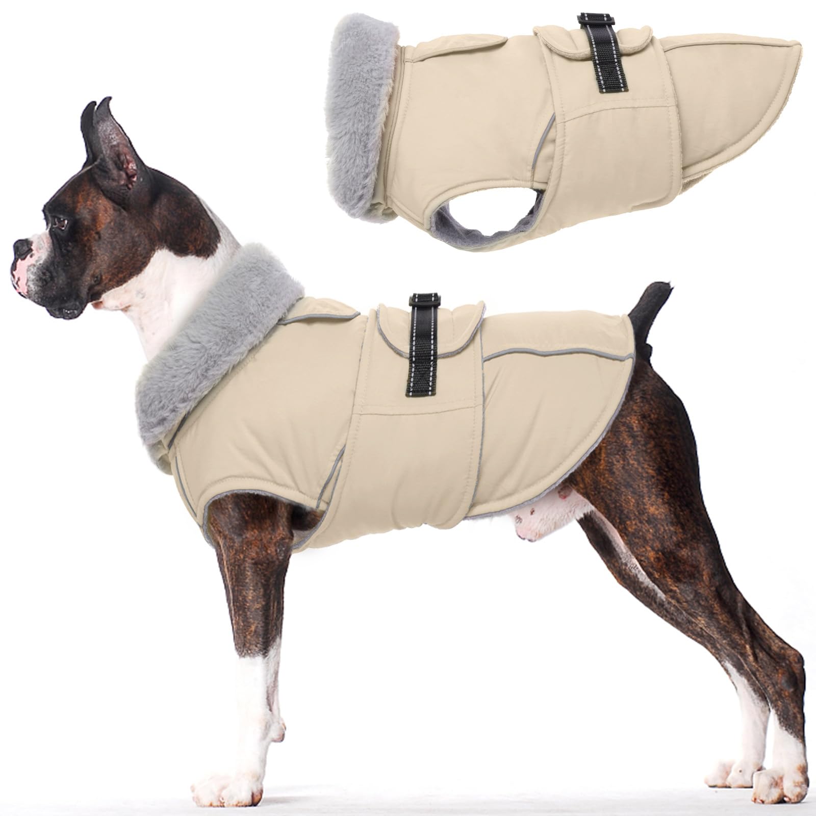 Lelepet Warm Coats and Jackets for Dogs, Waterproof Winter Dog Coat for Cold Weather, Reflective Dog Puffer Jacket, Fleece Lining Pet Coat with Harness Hole for Extra Large Dogs, Black 3XL — view 13