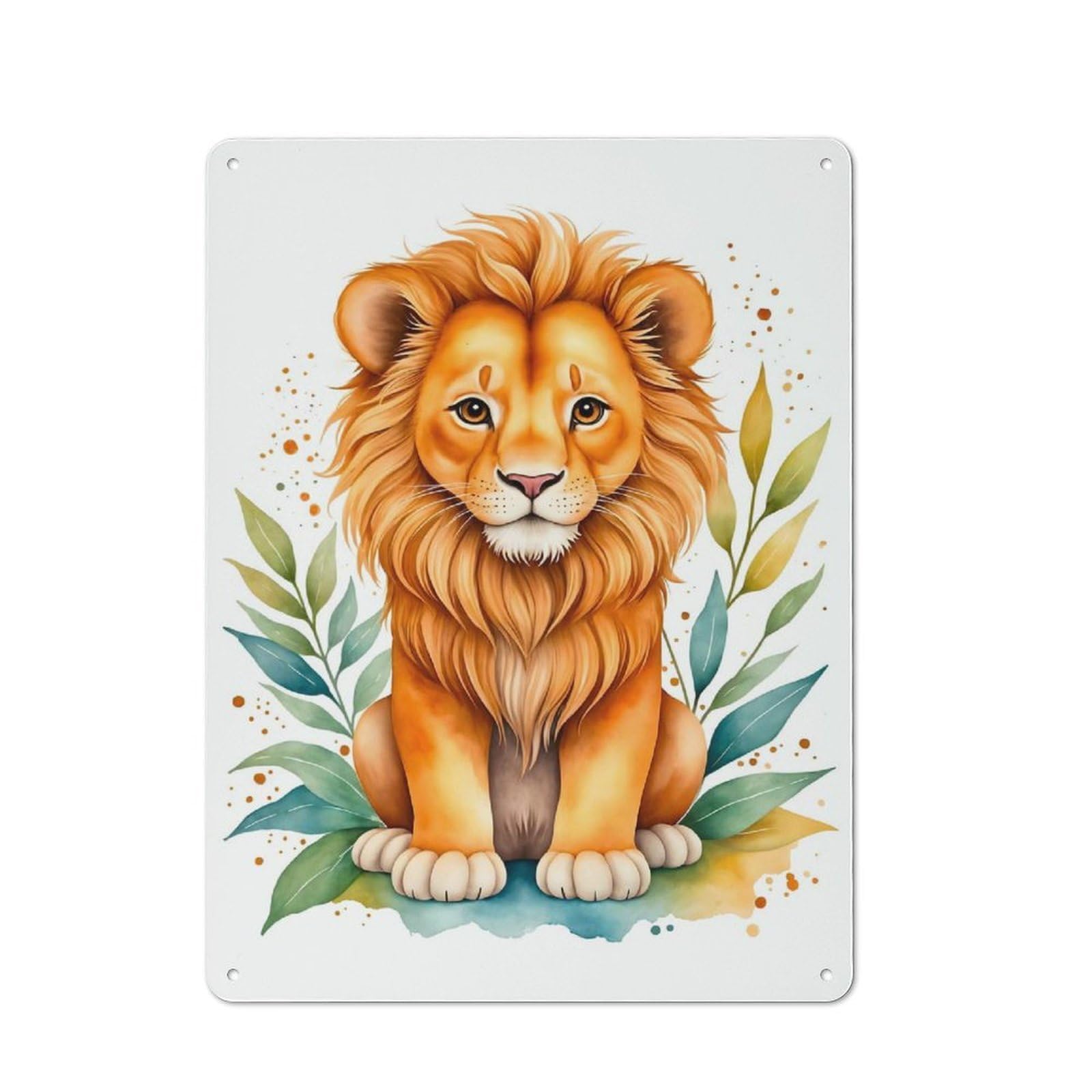 Junmoney Style-22 Cute Lion Watercolor Vintage Metal Plaque 40X30cm For Hobby Room Or Studio, Suited To Hobby Room Decor Fans