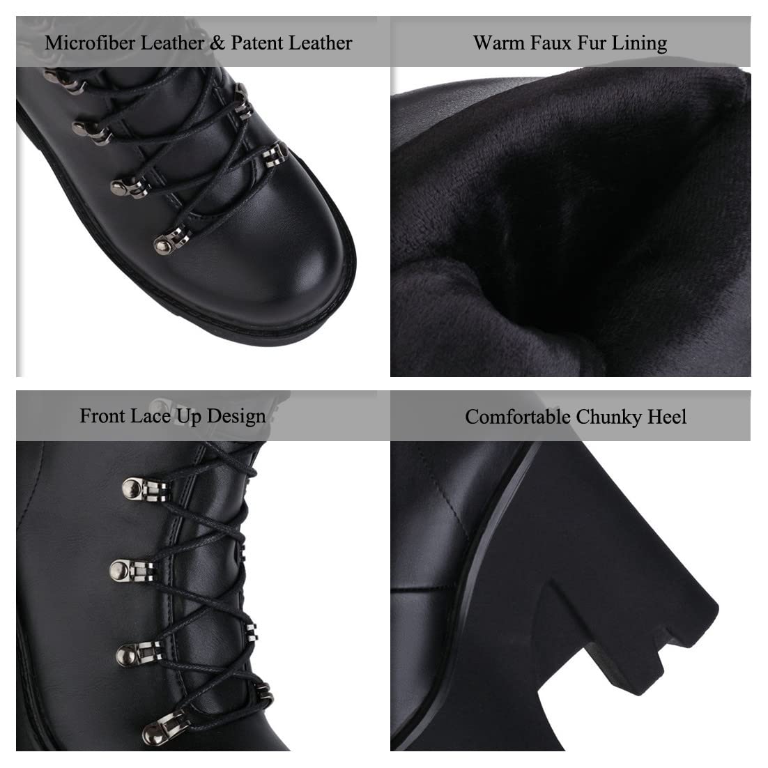 Botas Media Pantorrilla con Plataforma para Mujer Tacón Ancho con Cordones Botas Militares Punk Góticas
