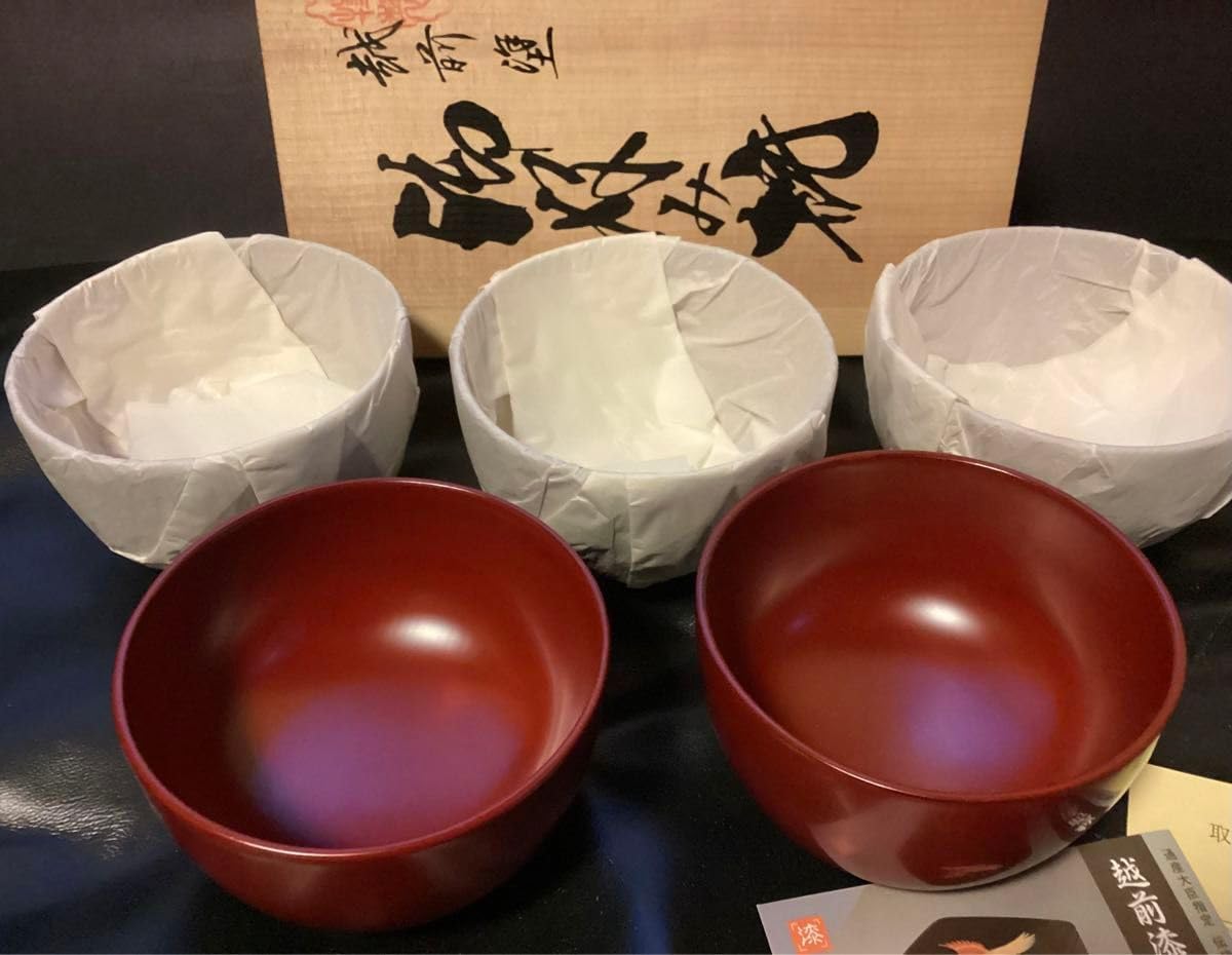 越前塗 越前漆器 天然木 御好み椀 大きめ多様椀 5客 美しい塗り