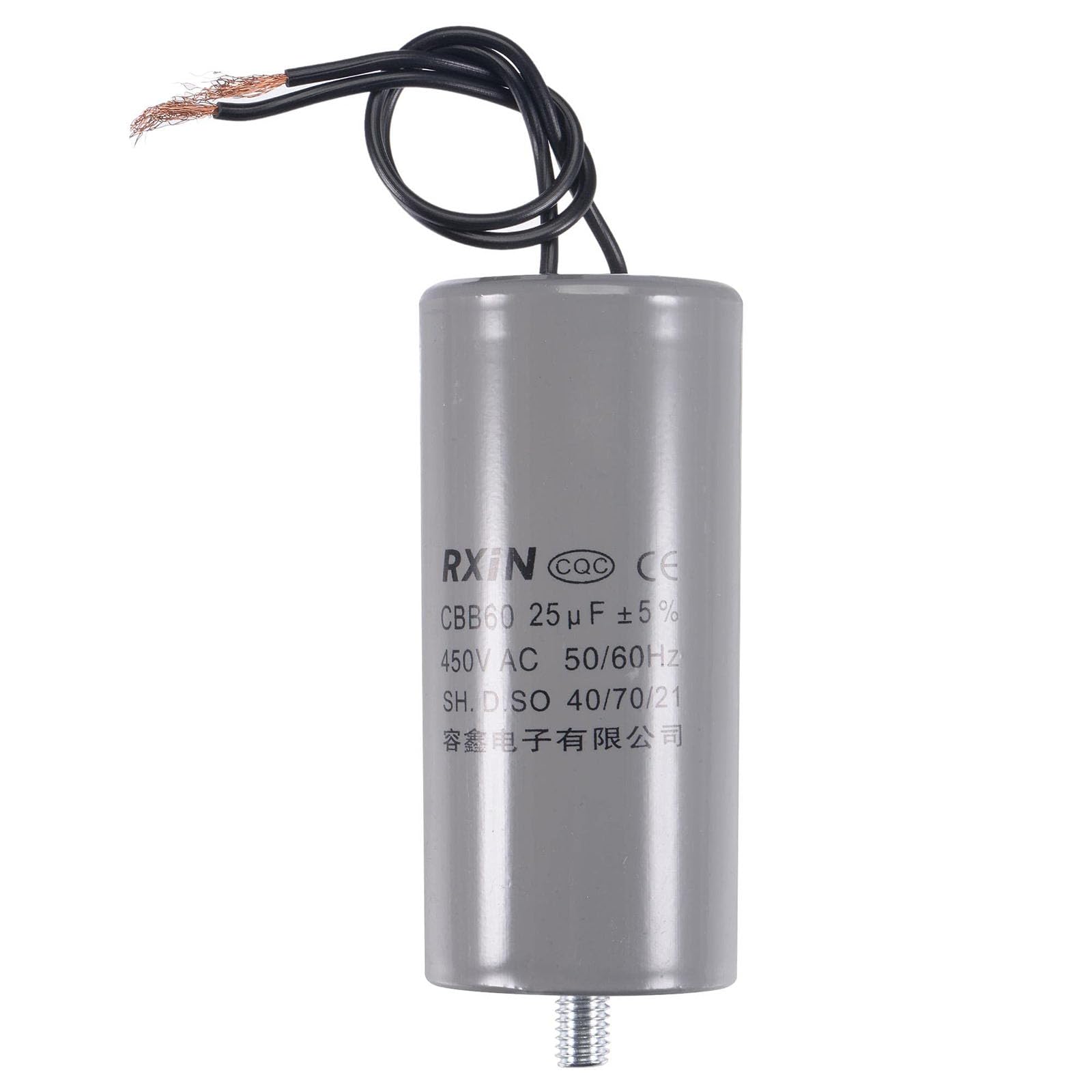BOXONLY CBB60 25uF Run Capacitor 450V AC 25/70/21 ±5% 50/60Hz Cylinder 98x45mm 2 Wires with M8 Fixing Stud for Air Compressor Water Pump Motor