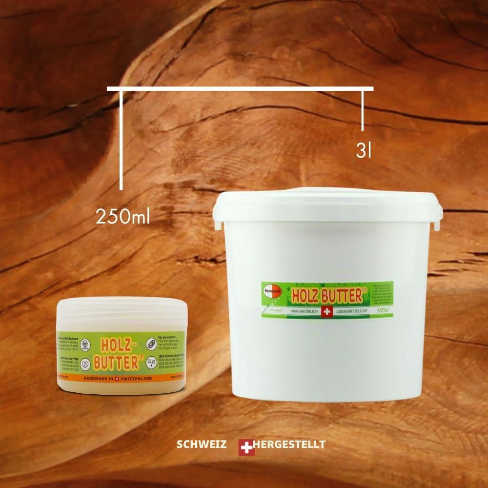 Renuwell Holz Butter, 3 Liter – Intensiv-Pflege für alle Holzarten, Möbelpflege 100% natürliche Inhaltsstoffe, Lebensmittelecht, hochwertiger Holzbalsam mit Bienenwachs, Schweizer Qualität
