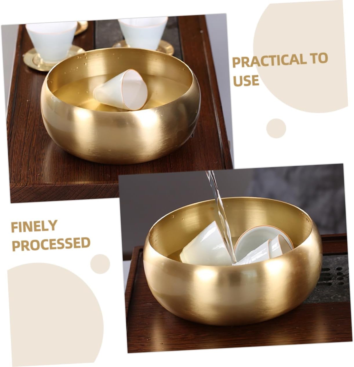 Brass Tea Cup Washing Bowl Tea Accessory Matcha Bowl Smooth Rim for Ceremony