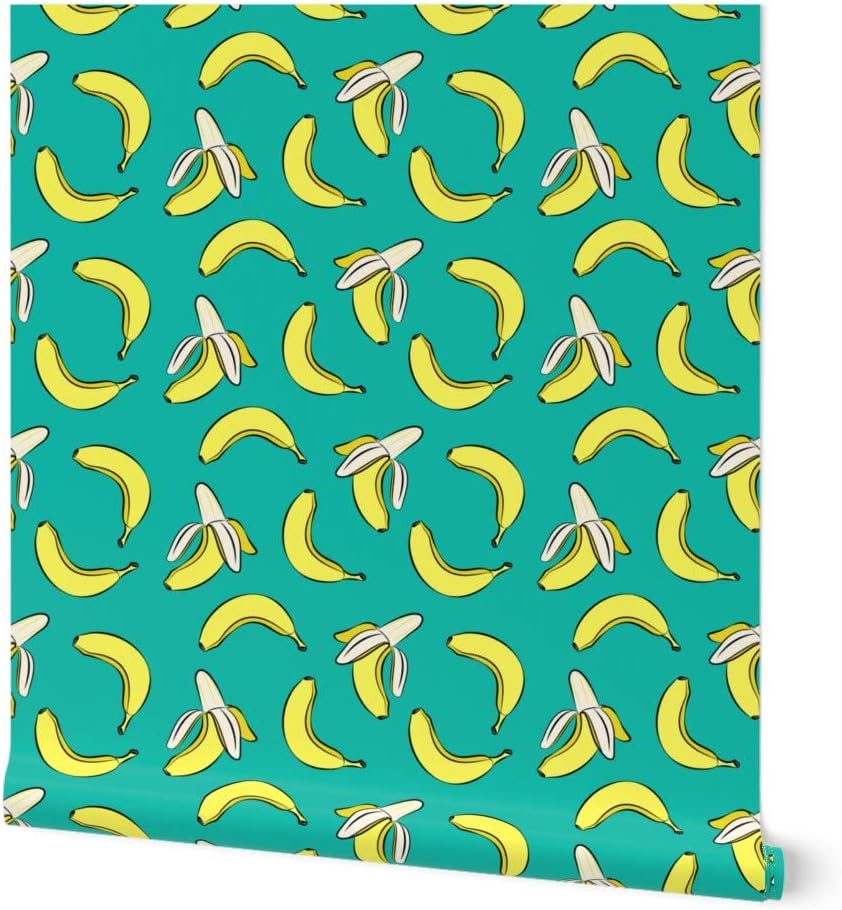 Peel & Stick Wallpaper Swatch - Bananas Green Banana Bold Trendy Fun Hipster Fruit Custom Removable Wallpaper by Spoonflower