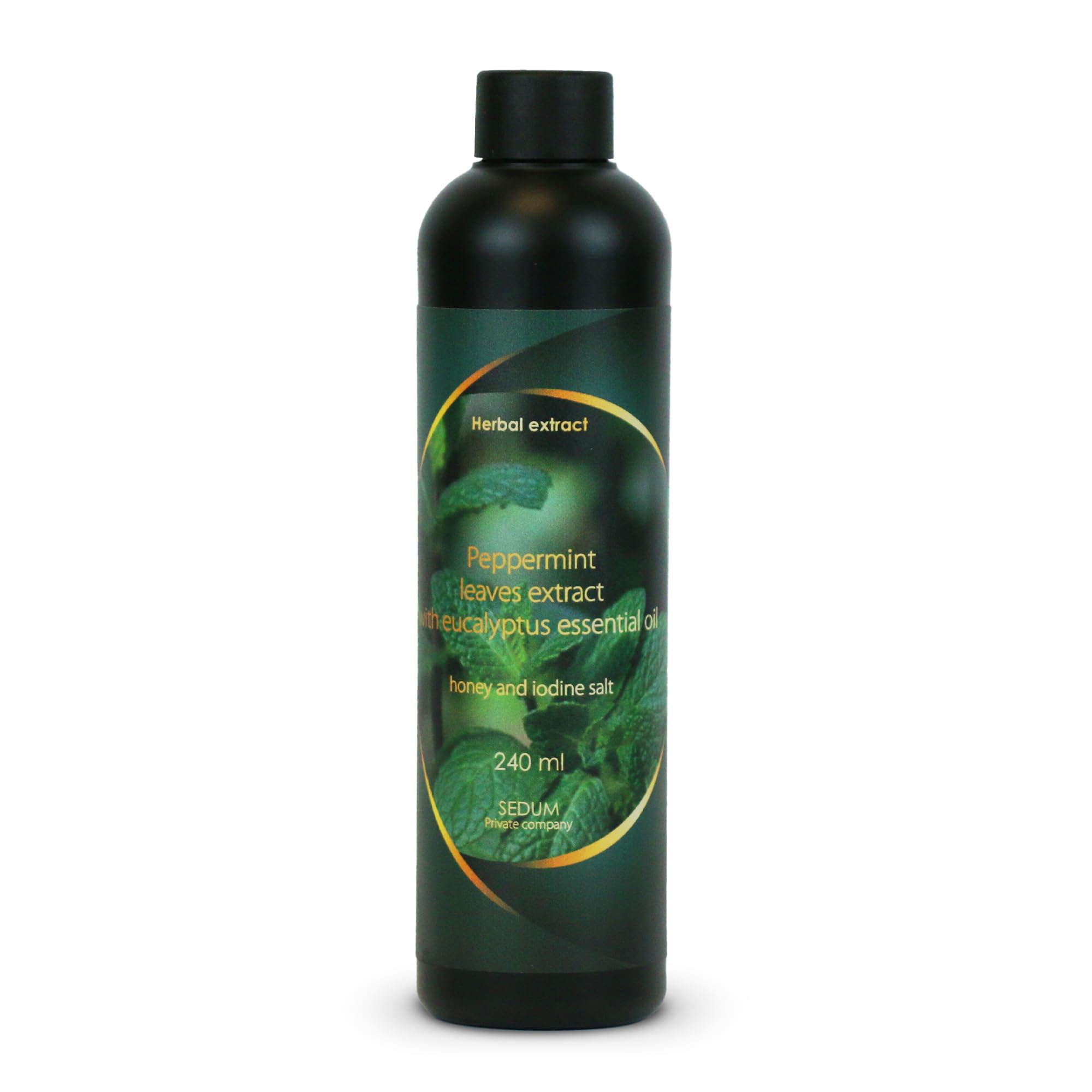 Extrait de fines huiles essentielles aux herbes naturelles Sedum pour sauna, Infusion de sauna avec Extrait de feuilles de menthe poivrée à l'huile essentielle d'eucalyptus, miel et sel d'iode - 240ml