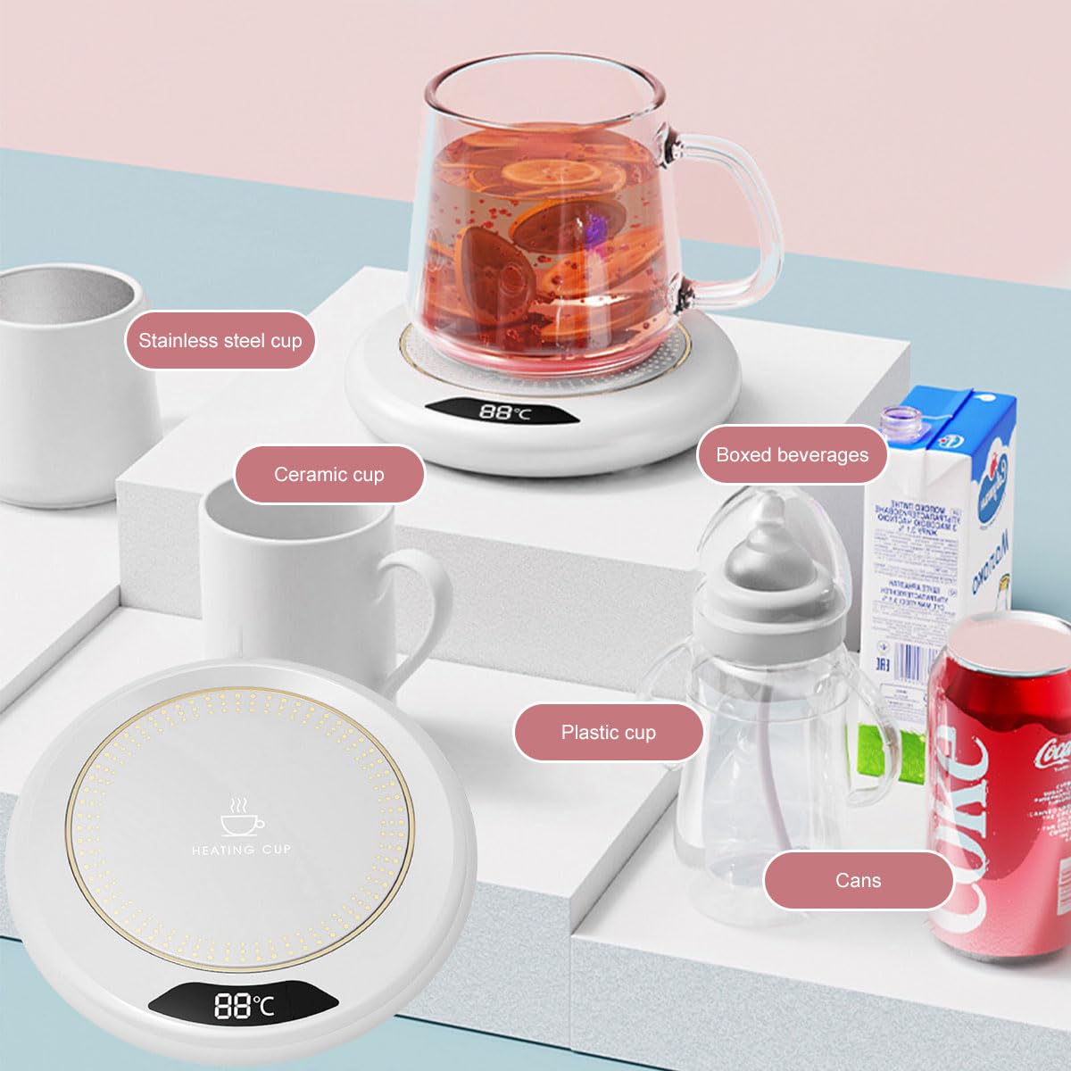 Calentador de Tazas USB con 3 Ajustes de Temperatura, Posavasos Eléctrico para Café Té Leche (Blanco)