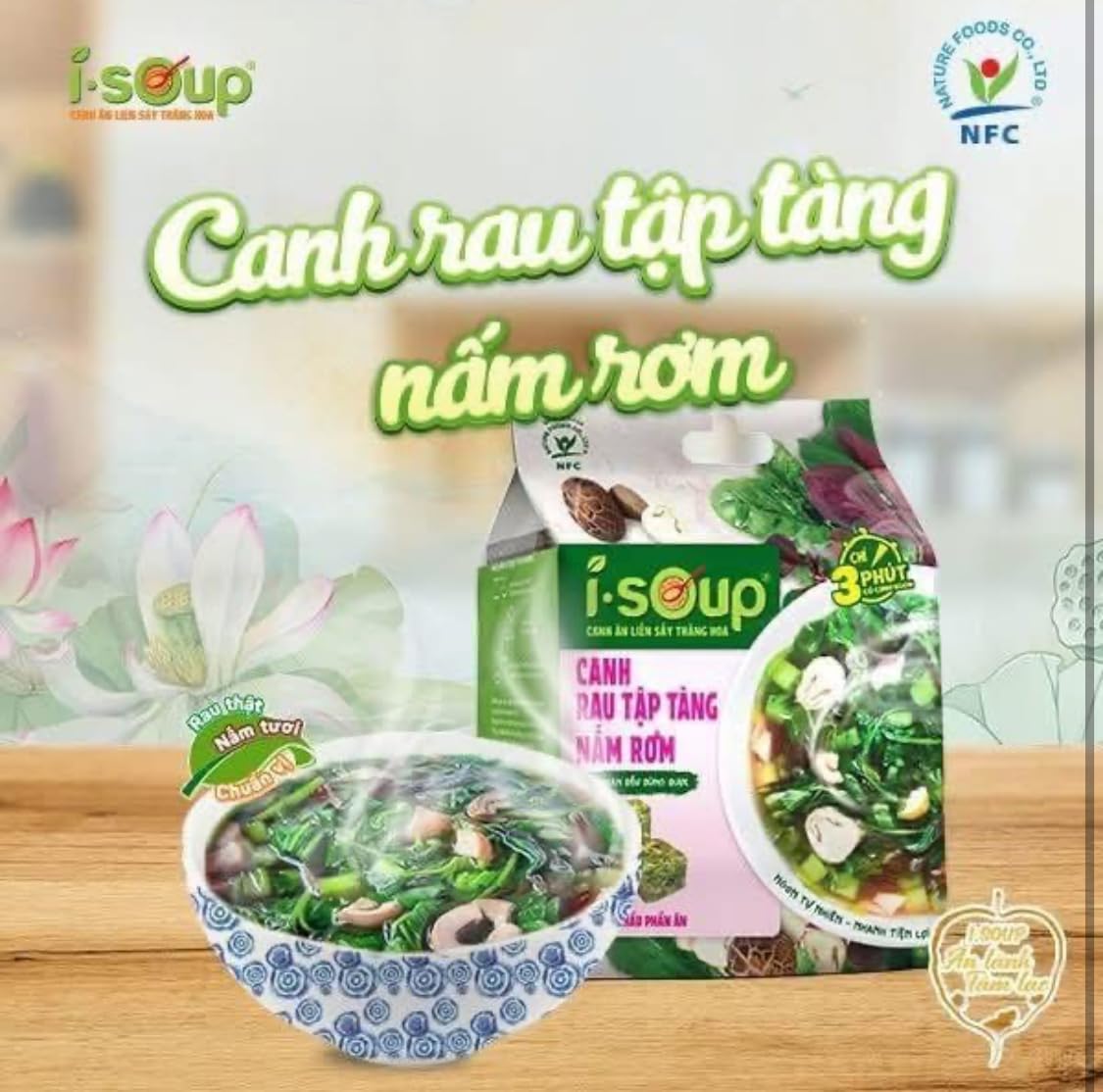 Set 5 Canh Chay I-Soup Vietnamese Instant Vegetarian Soup Mix, Variety Pack with Mushroom, Sour and Mixed Vegetables Flavors, 5 Servings per Pack