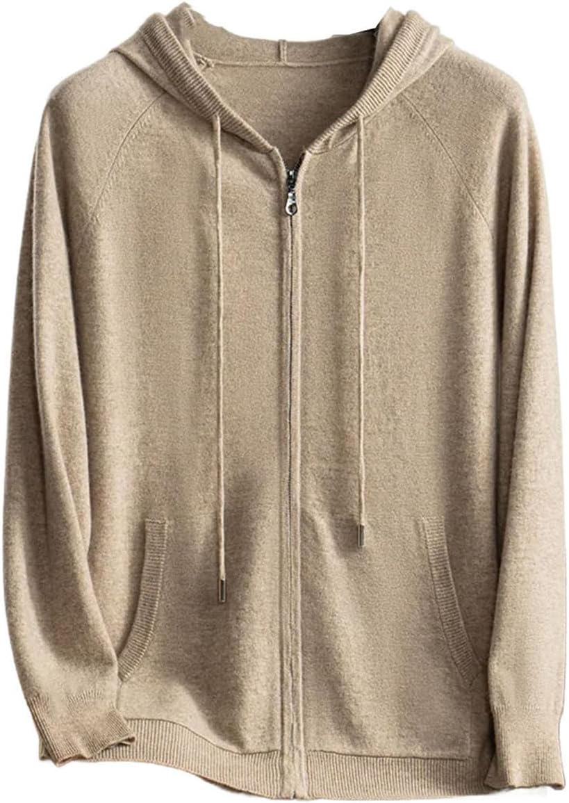 Men's Hooded Cardigans Cashmere Sweater Winter Raglan Sleeve Casual Zippers Pockets 100 Percent Cashmere Knitwear