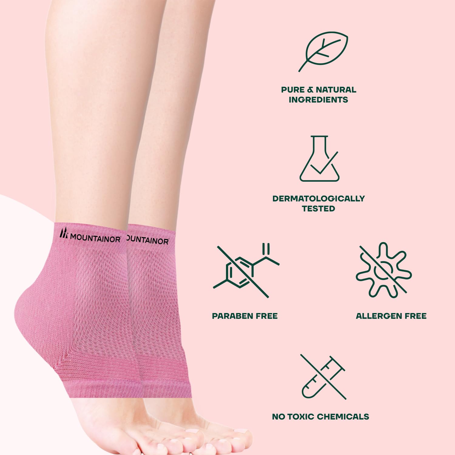 IZZORI Silicone Gel Heel Socks for Dry Hard Cracked Heel Repair Pad, Heel Swelling & Pain Relief, Plantar Fasciitis (Free Size, Pink, 1 Pair) - Image 6 thumbnail