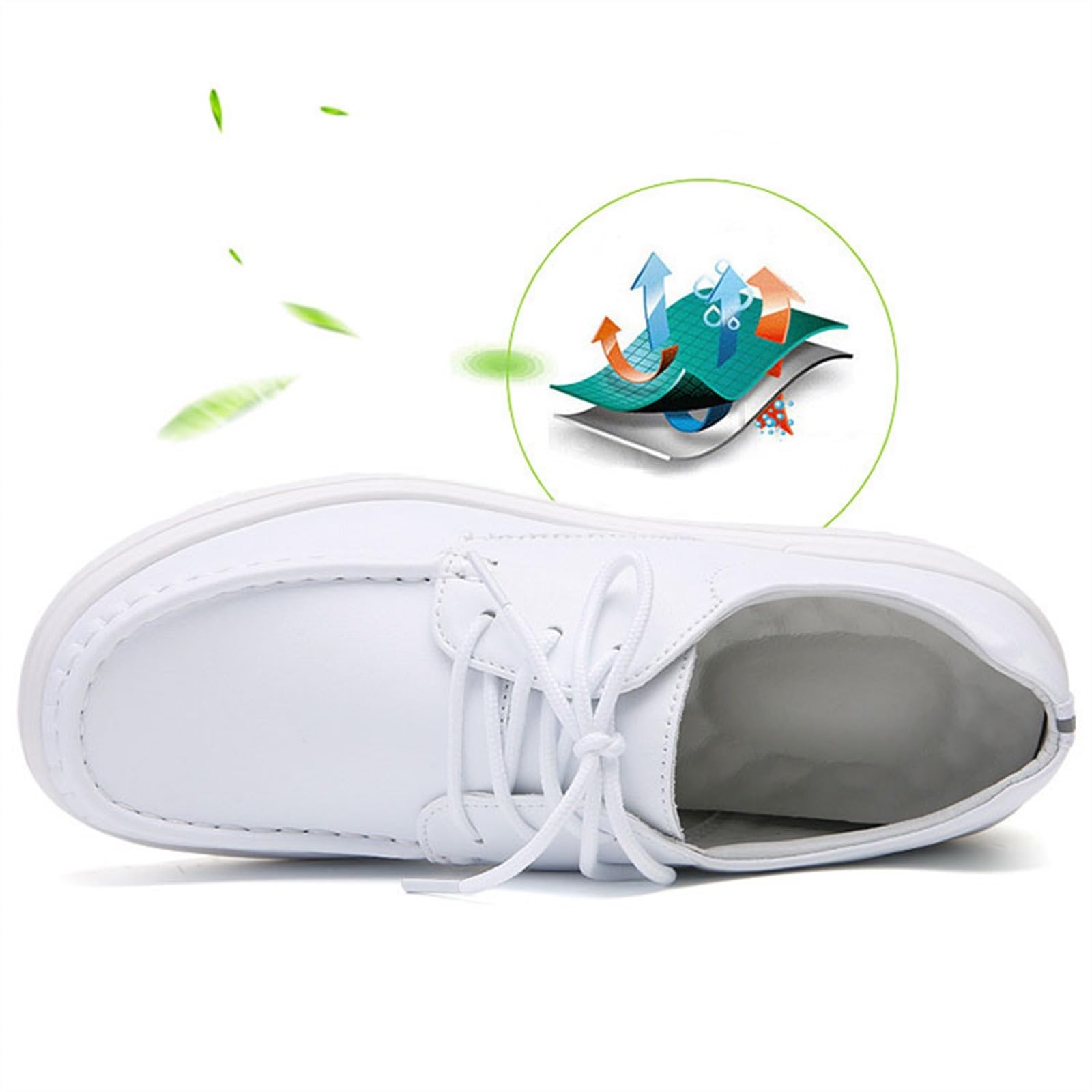 Zapatos de Trabajo de Chef para Mujer, Zapatos de enfermería para el Cuidado de la Salud, Zapatos de Trabajo de enfermería de Cuero cómodos con Cordones Antideslizantes para Mujer