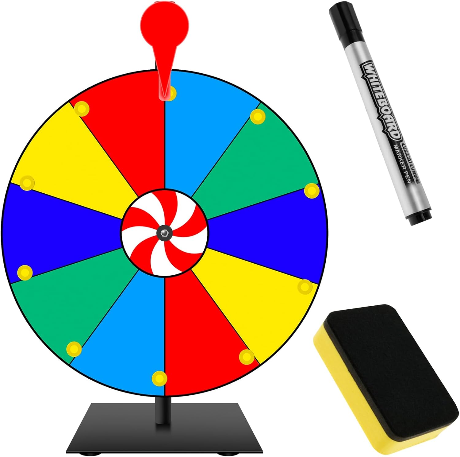 Prize Wheel Tabletop Rotating Prize Wheel Editable Rotating Wheel 10 Slots Color Spin Wheel Dry Erase Spinner Wheel with Dry Eraser and Marker Pen for Fortune Rotating Game Carnival Prizes
