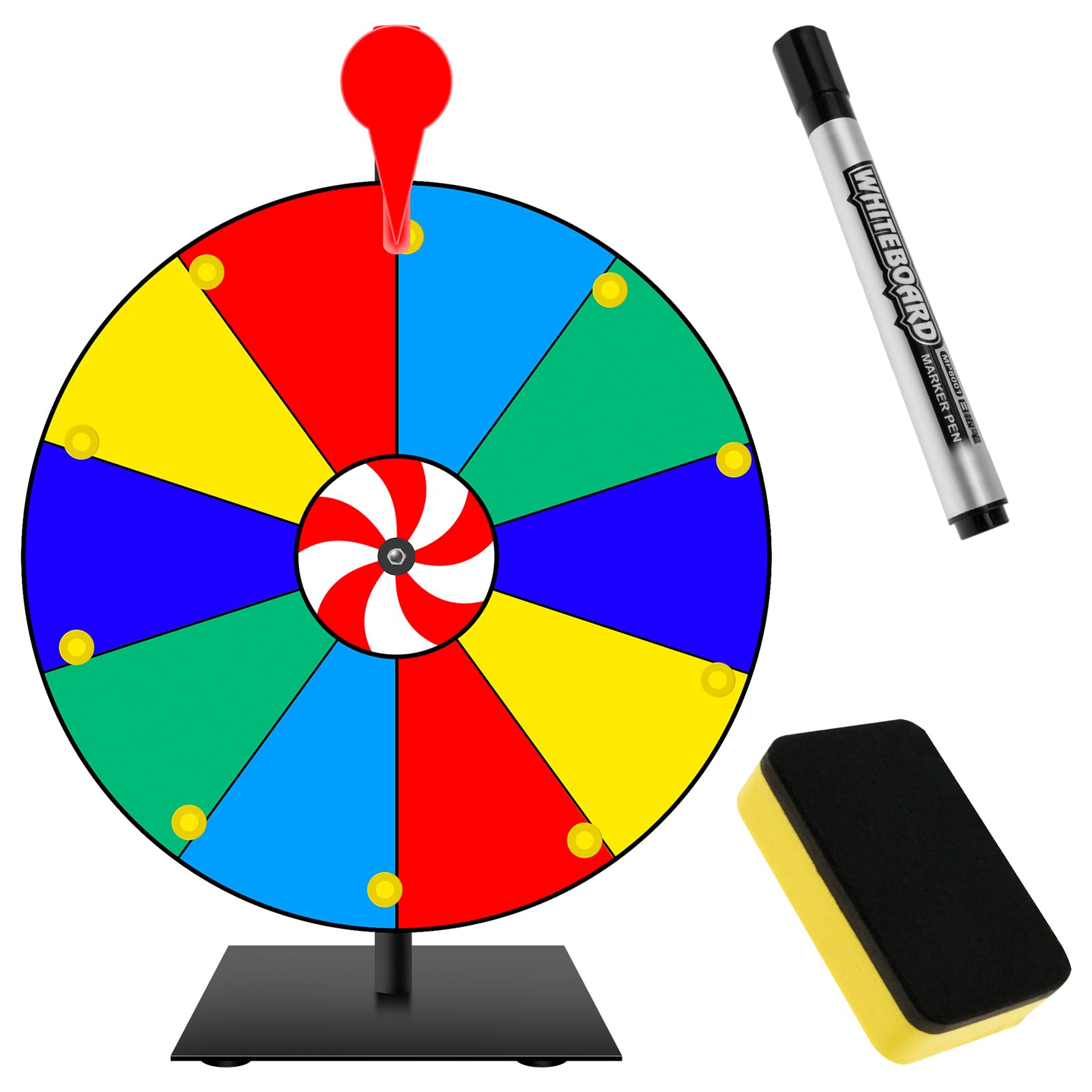bigjvbfv Prize Wheel Tabletop Rotating Prize Wheel Editable Rotating 10 Slots Color Spin Dry Erase Spinner with Dry Eraser and Marker Pen for Fortune Game Carnival Prizes