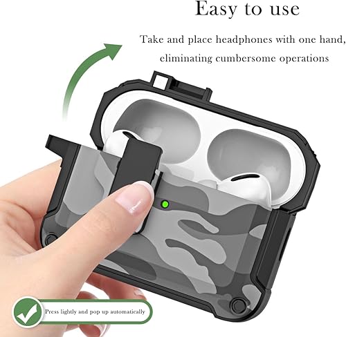 Miniatura 5 de Funda para AirPods Pro de 2 generación con bloqueo, compatible con carga inalámbrica Funda protectora rígida militar con mosquetón para AirPods Pro