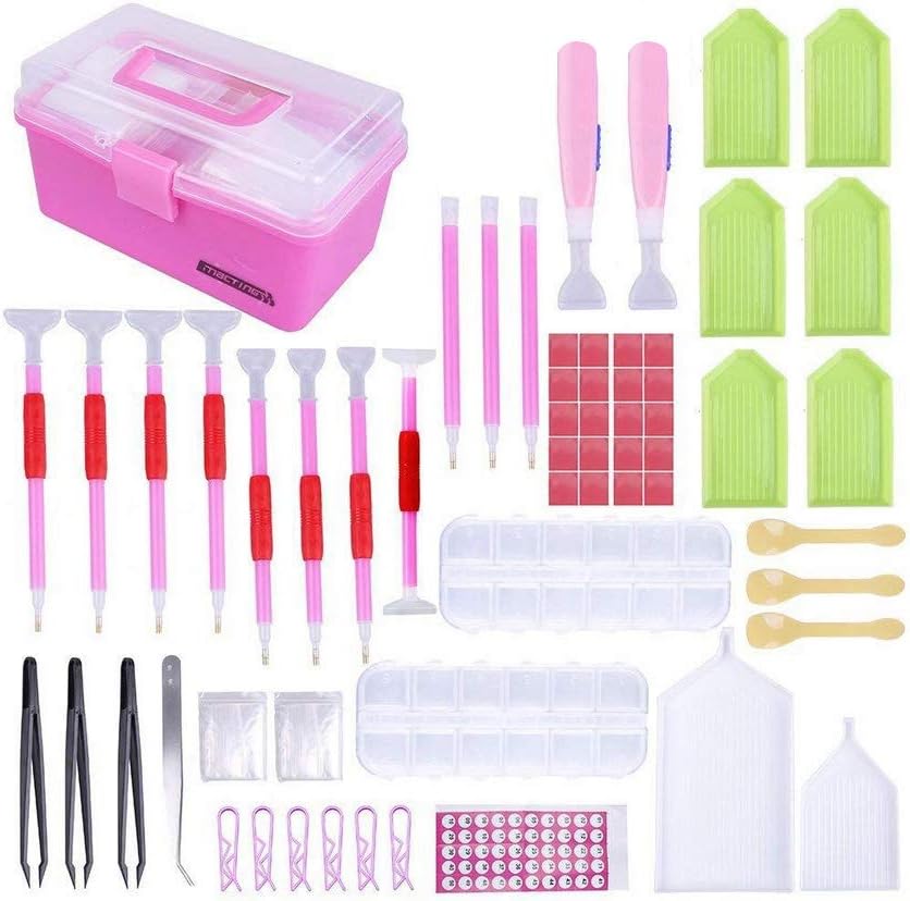 Led Diamond Painting Pen Cross Stitch Tool Set 117 Pieces 5d Diamond Art Tools Diamond Embroidery Storage Box Kit for DIY Art Craft