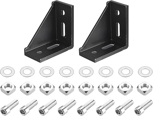 uxcell Juego de 2 soportes de esquina interior, 2 unidades, conectores de ángulo 4080 para perfil de aluminio serie 4040 (negro/8 tuercas cuadradas