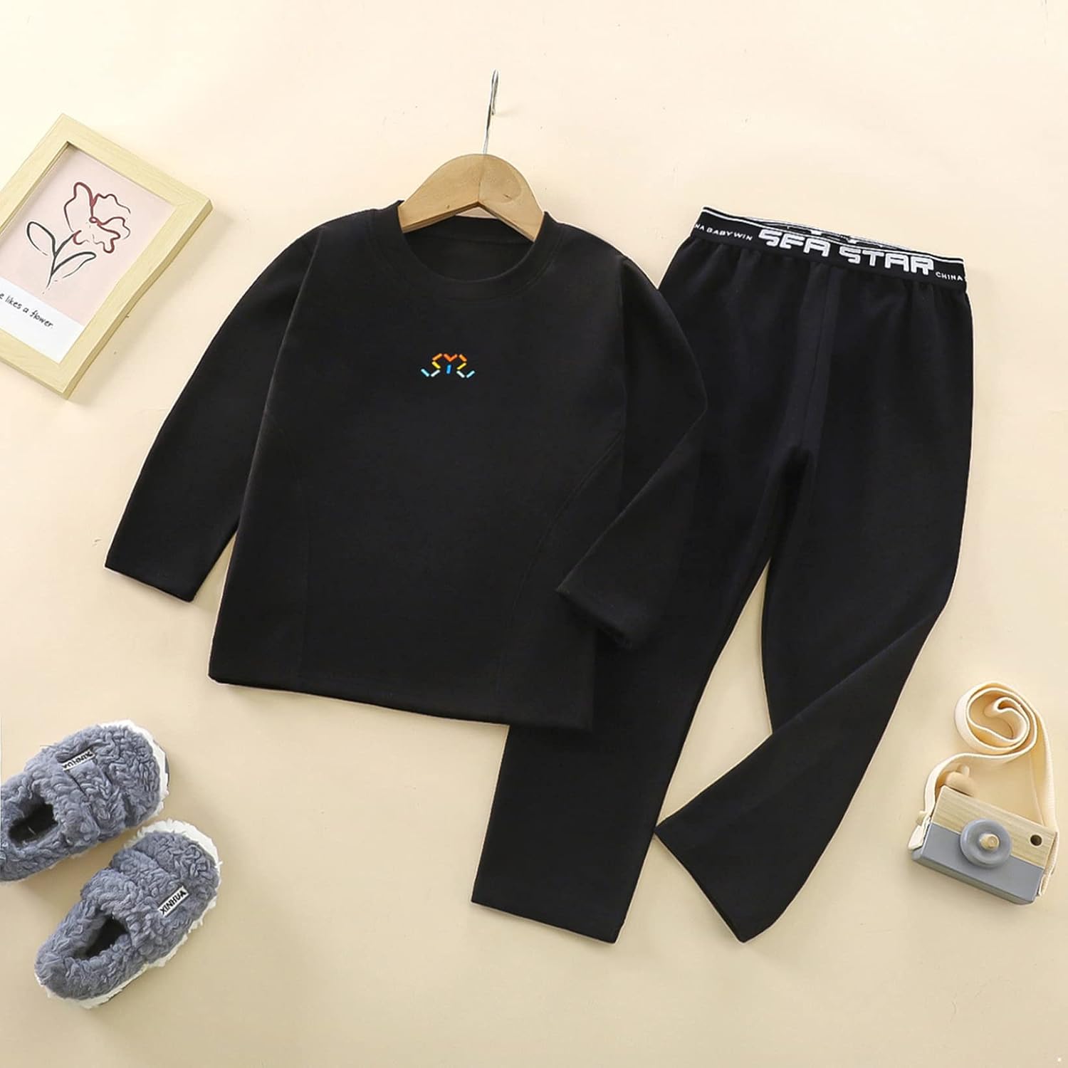 Hansber Unisex Kids Boys Girls Thermal Underwear Set Winter Warm Base Layer Tops and Bottoms