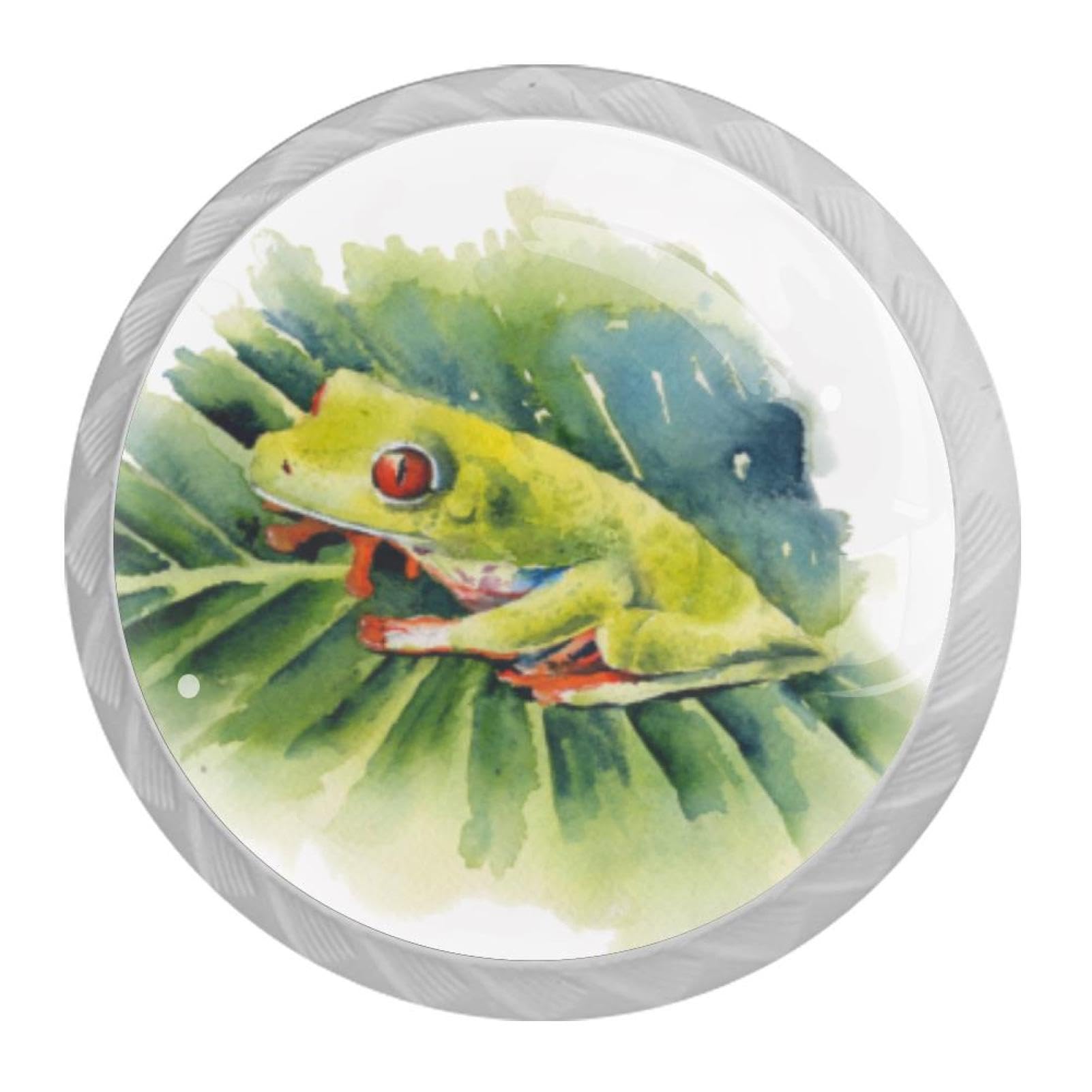 Tqmspg 4 Pieces Drawer Pulls Frog Green Leaf Door Knobs Dresser Handles for Kitchen Wardrobe Cupboard Hardware Furniture